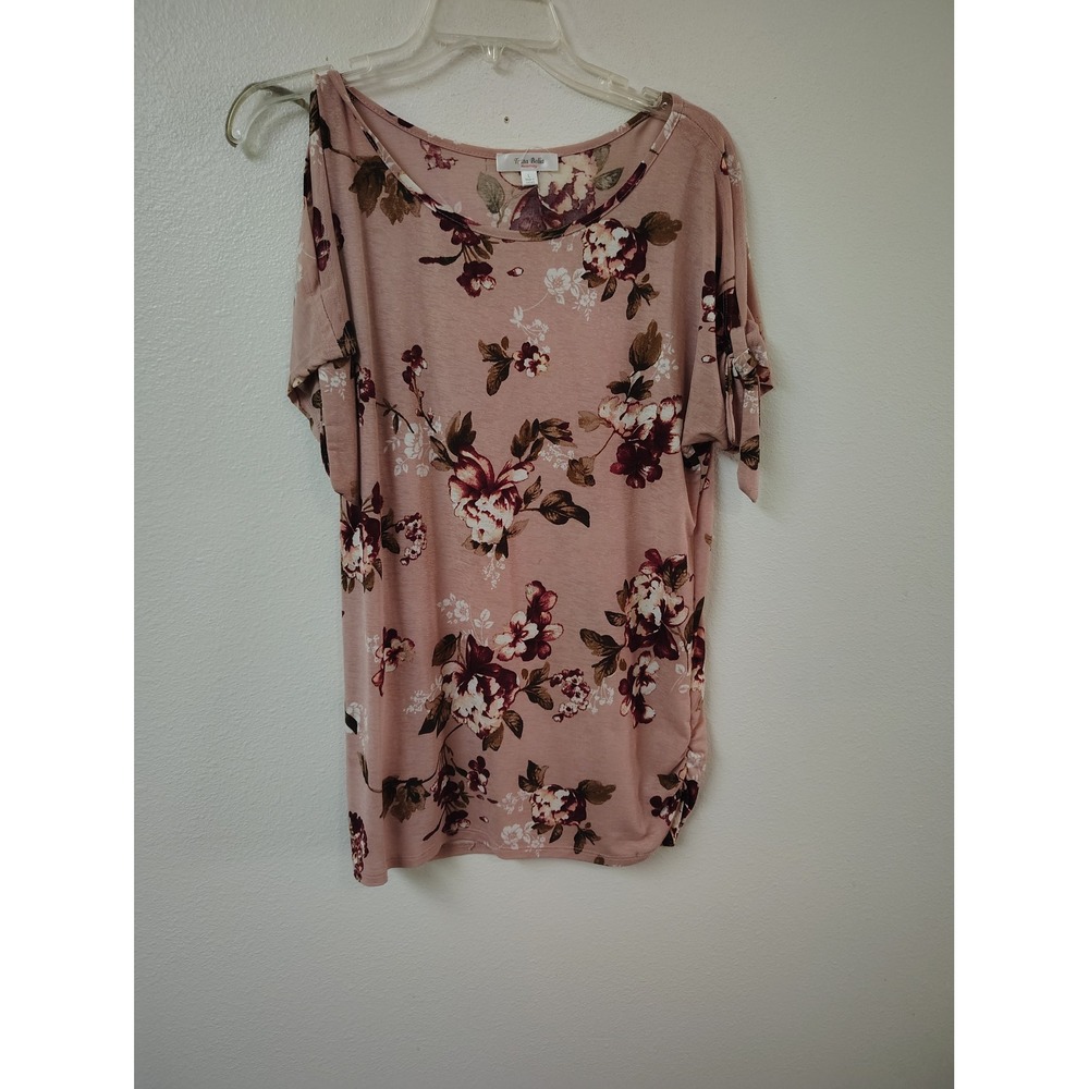 Tutta Bella Maternity Pink Floral‎ Cold Shoulder Ruched Top Large